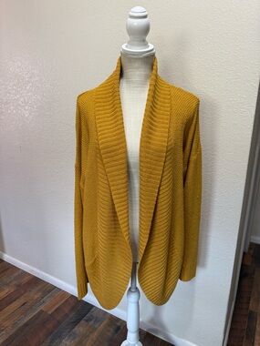 Pink Clover Mustard Open-Front Ribbed Shawl Cardigan - Women’s Size XL